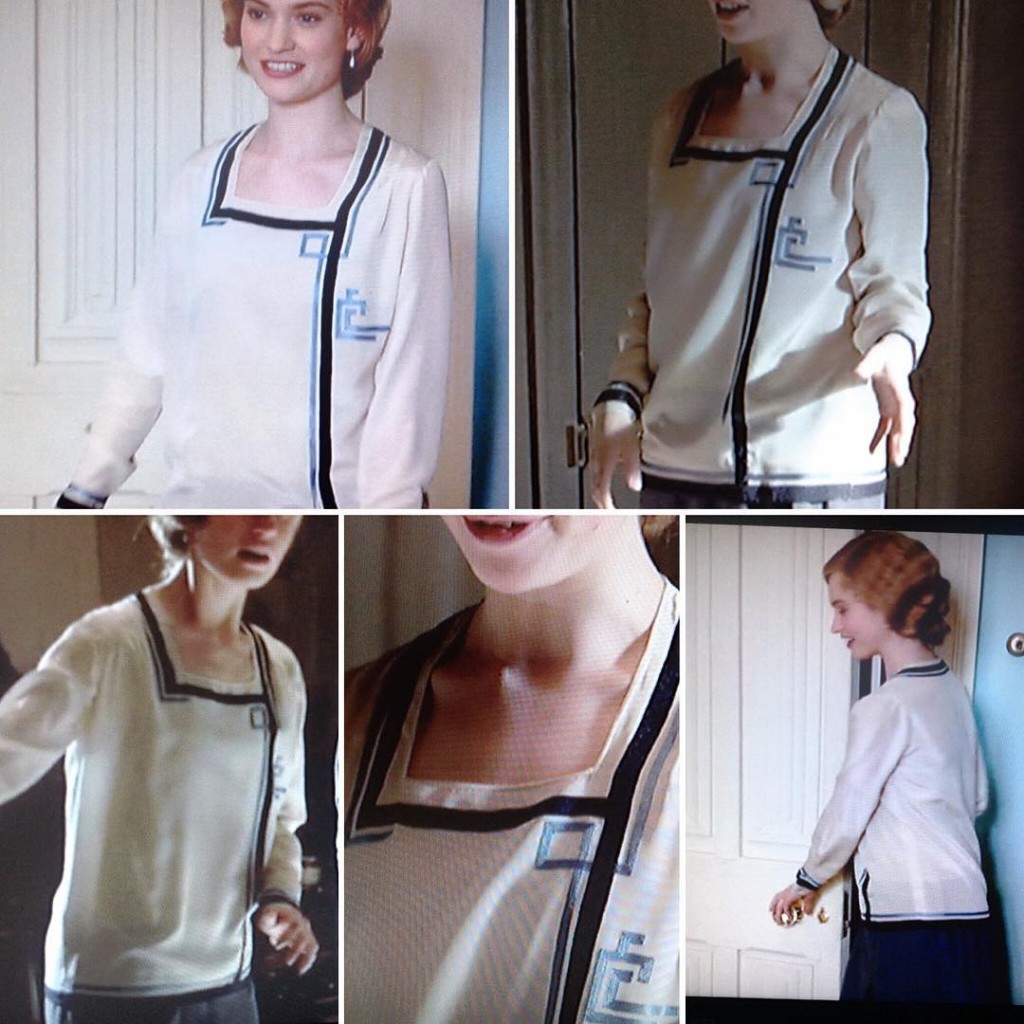 Lady Rose in Downton Abbey wears a ribbon trimed blouse