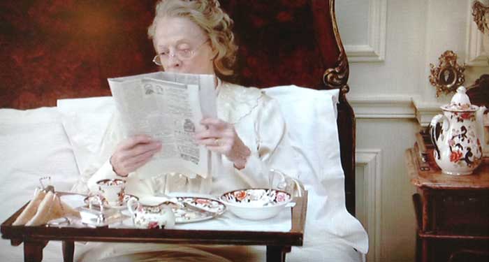 Lady Violet: Mason's Ironstone on breakfast tray - Downton Abbey
