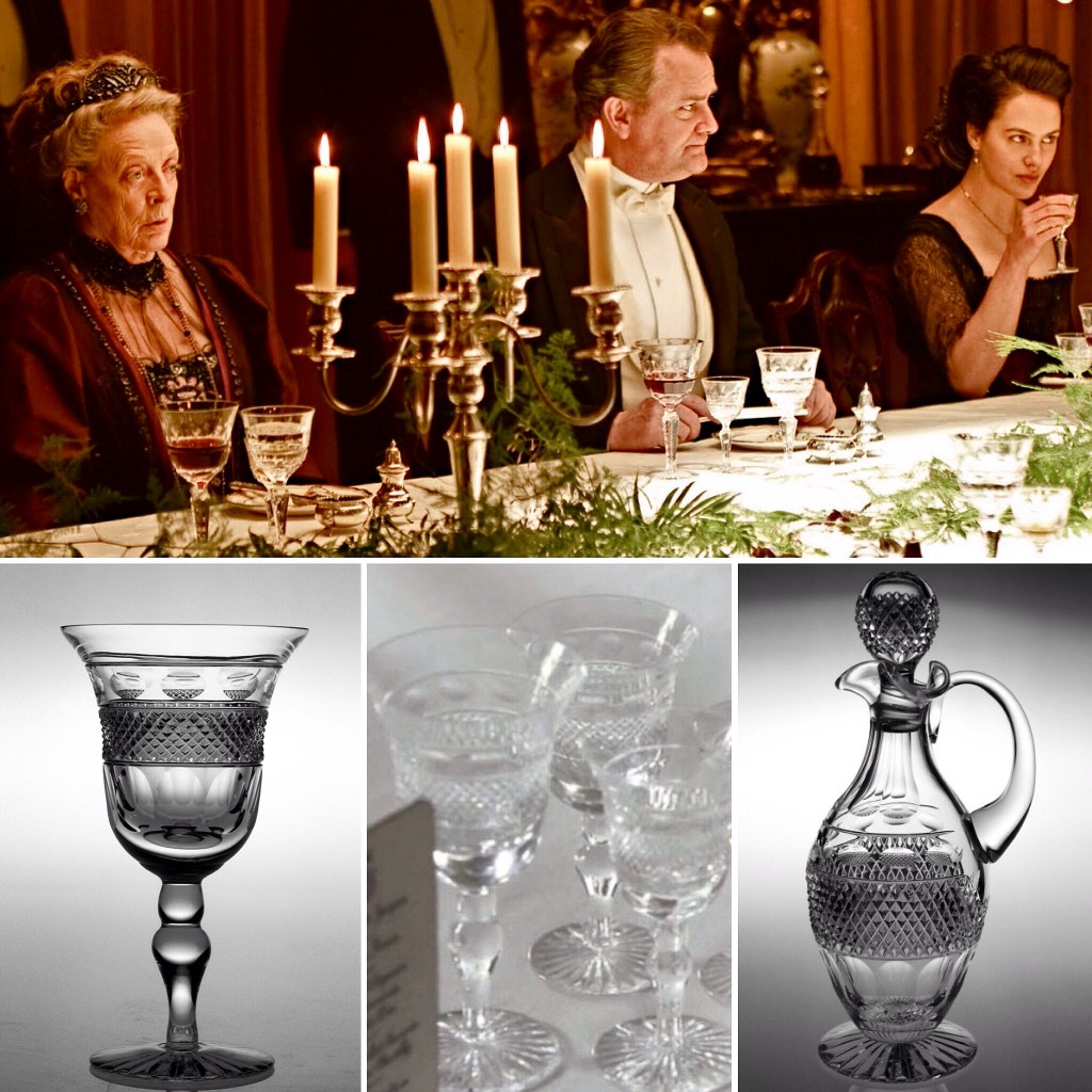 Cumbria Grasmere hand made crystal glasses on the table on the Downton Abbey TV Series